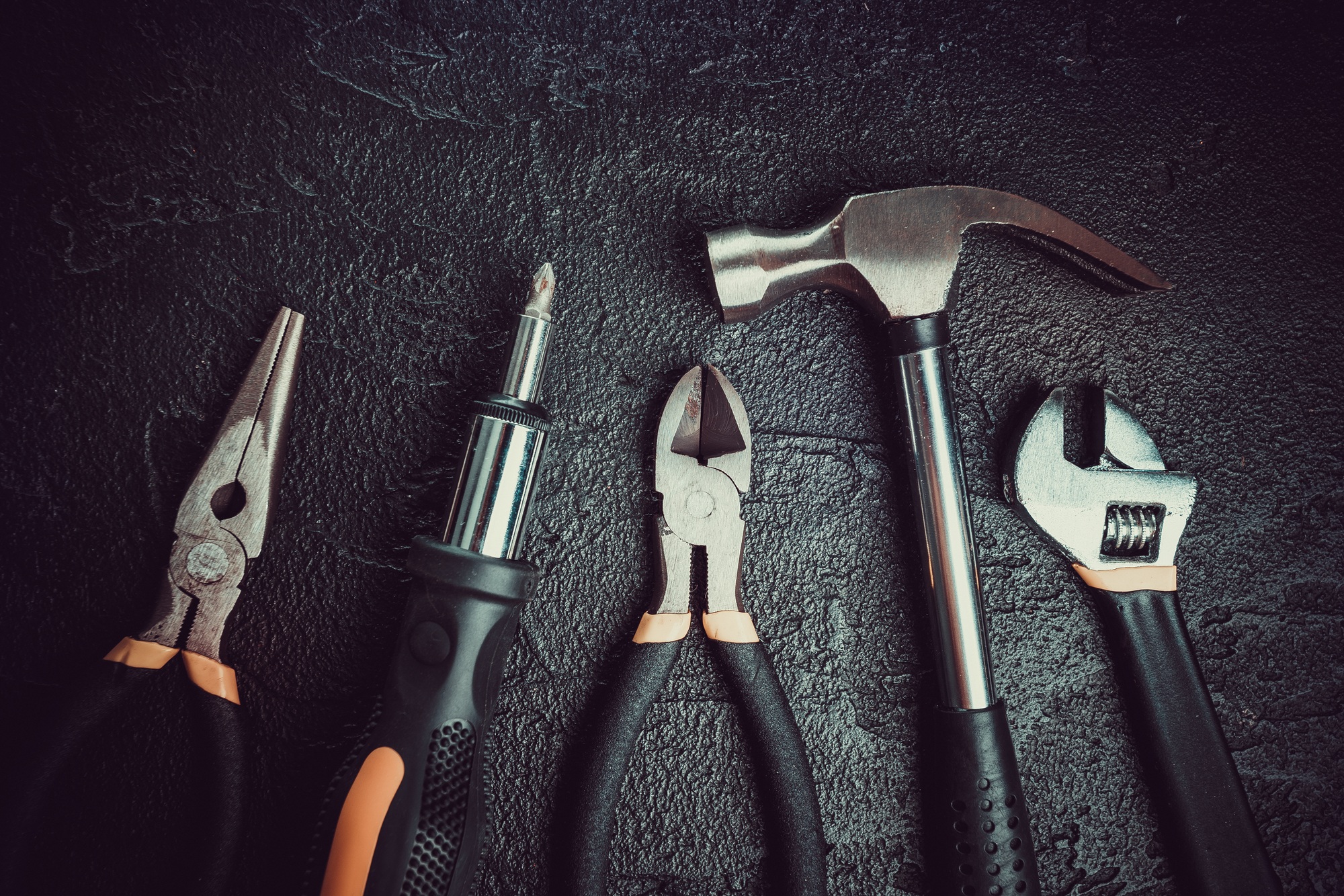 Basic Home Repair Tools On Black Background